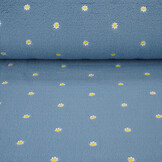 Teddy Stof Geborduurd Bloemen Camilla  Jeans Blauw