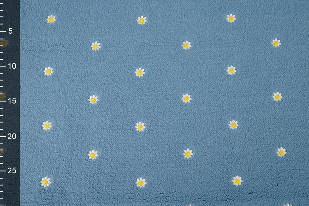 Teddystoff Bestickt Blumen Camilla Jeans Blau