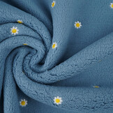 Teddy Stof Geborduurd Bloemen Camilla  Jeans Blauw