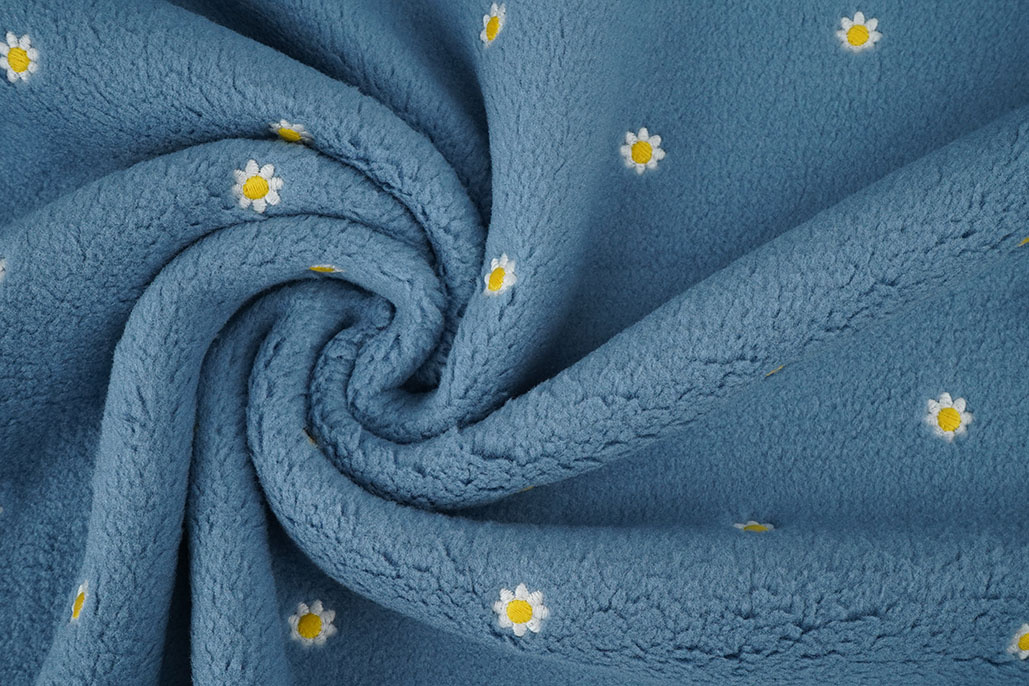 Teddy Stof Geborduurd Bloemen Camilla  Jeans Blauw