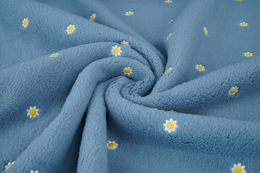 Teddy Stof Geborduurd Bloemen Camilla  Jeans Blauw