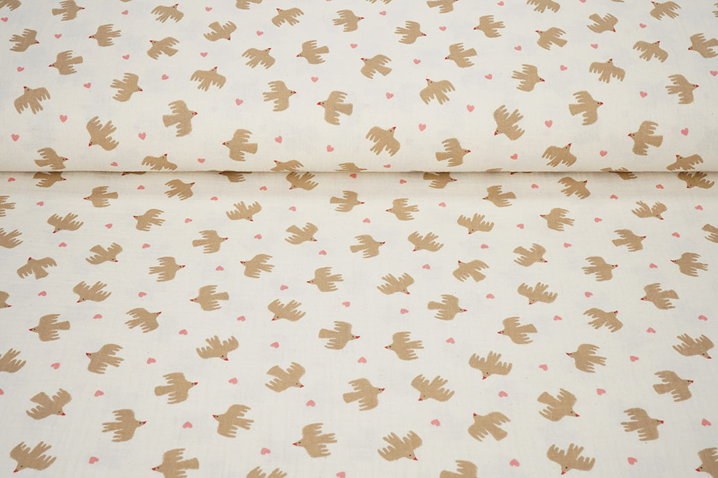 Baumwoll Musselin Organic Vögel Natürlich