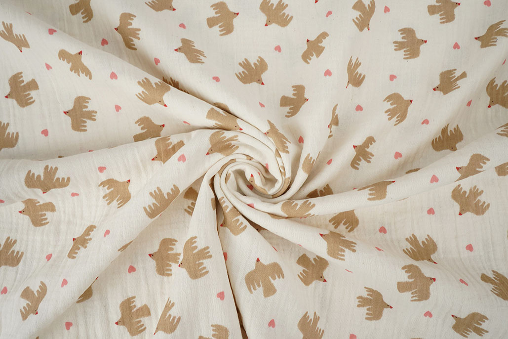 Double Gauze Organic Birds Natural