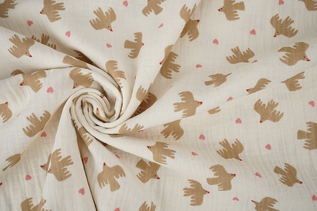 Double Gauze Organic Birds Natural