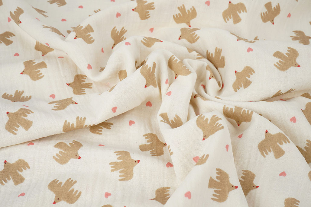 Double Gauze Organic Birds Natural