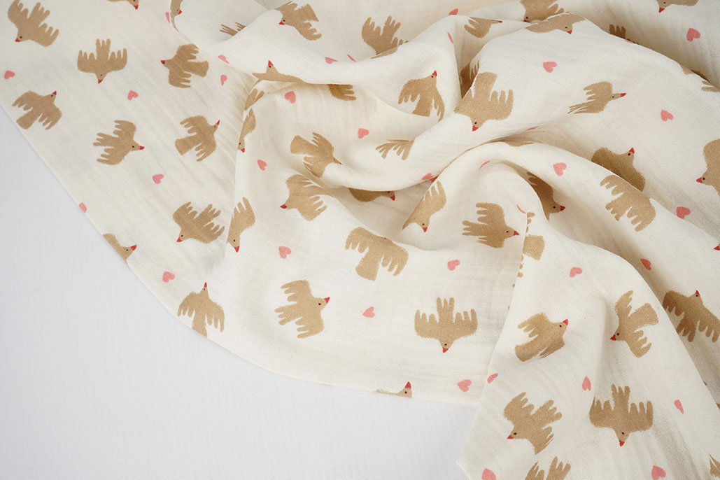 Double Gauze Organic Birds Natural