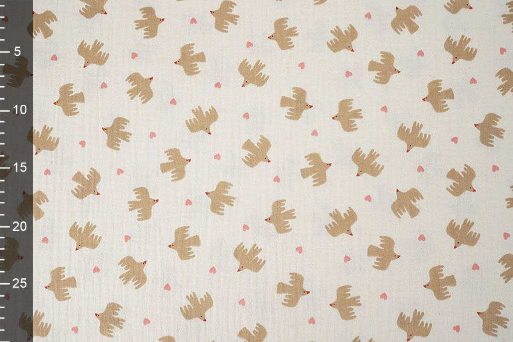 Double Gauze Organic Birds Natural