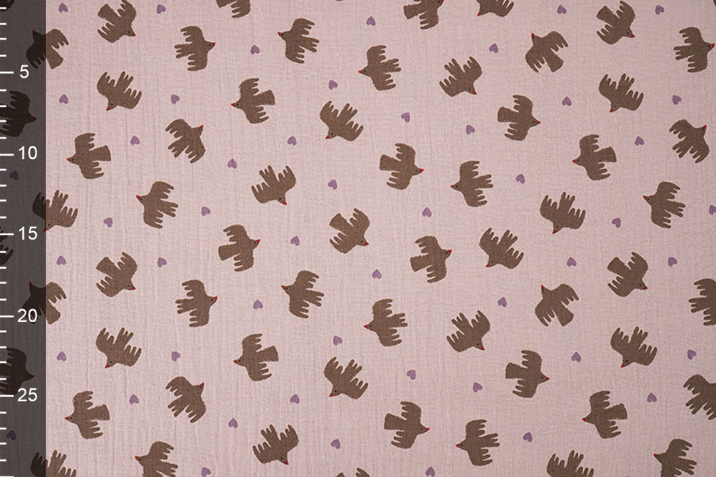 Double Gauze Organic Birds Pink