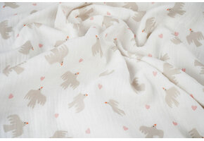 Double Gauze Organic Birds White