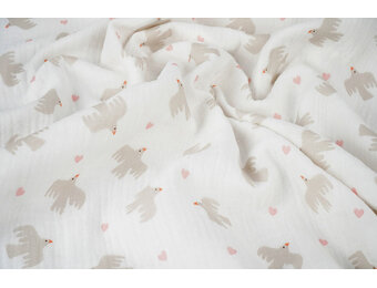 Double Gauze Organic Birds White