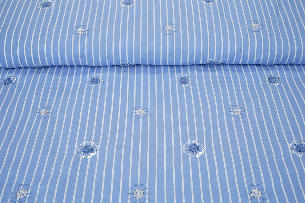 Katoen Strepen Pailletten Bloemen Blauw