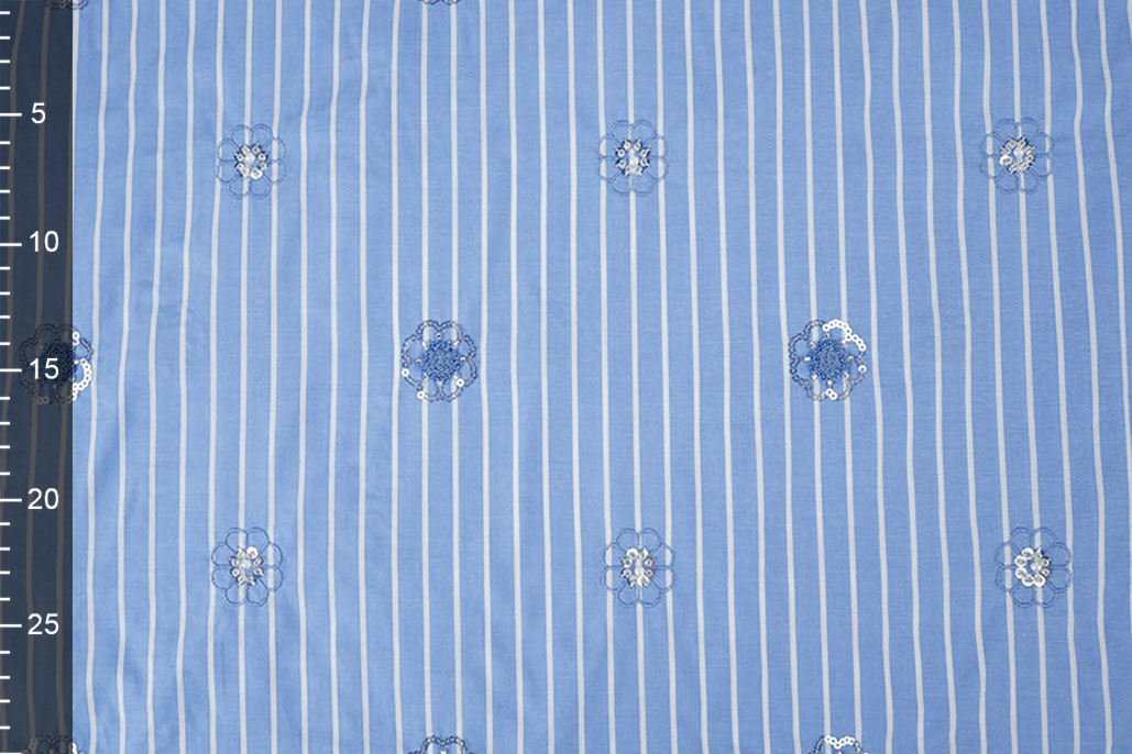 Katoen Strepen Pailletten Bloemen Blauw
