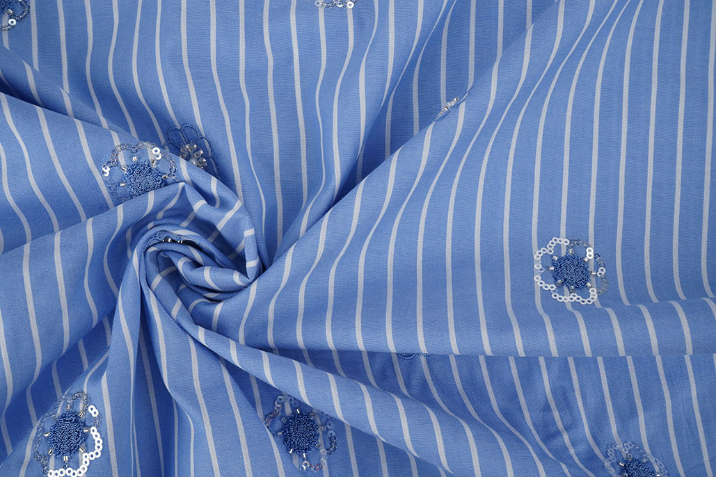 Katoen Strepen Pailletten Bloemen Blauw