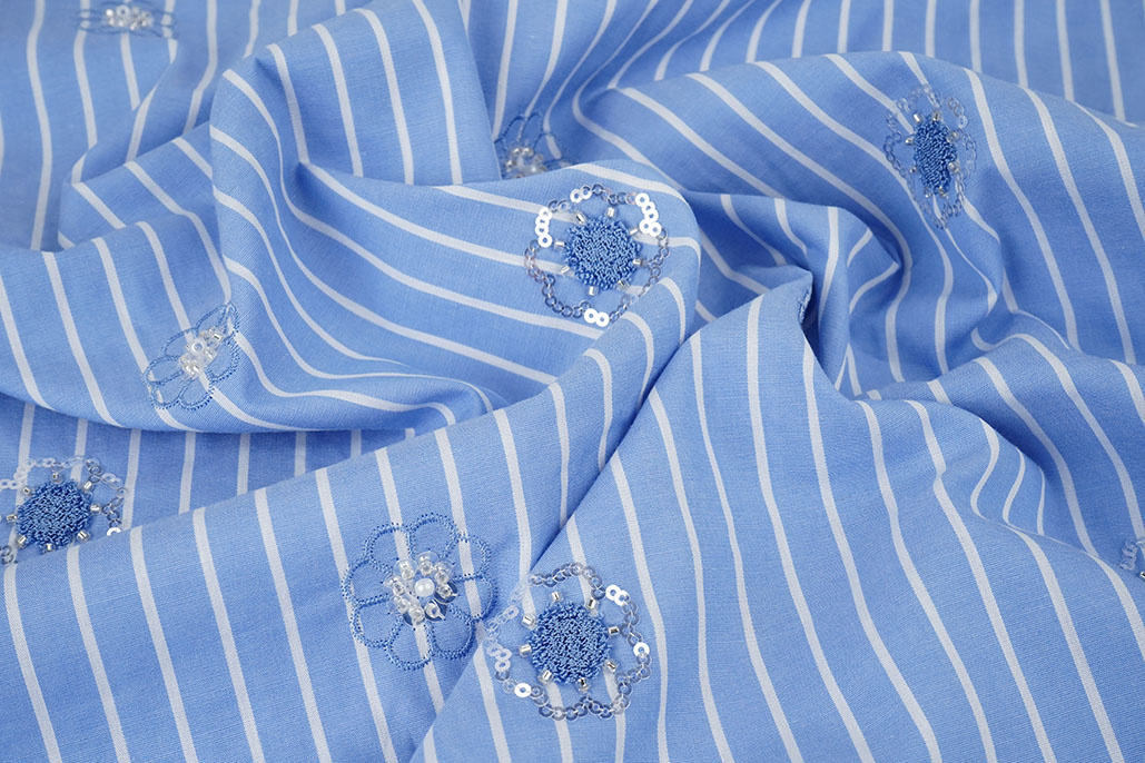 Katoen Strepen Pailletten Bloemen Blauw