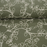 Hydrofiel Geborduurd Bloemen Army Groen