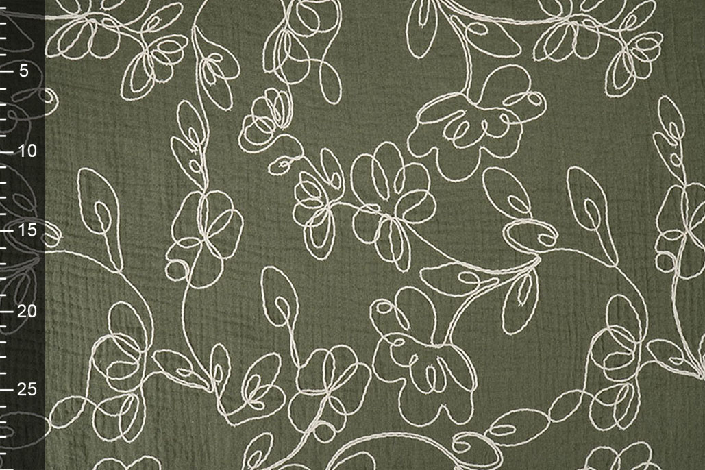 Hydrofiel Geborduurd Bloemen Army Groen