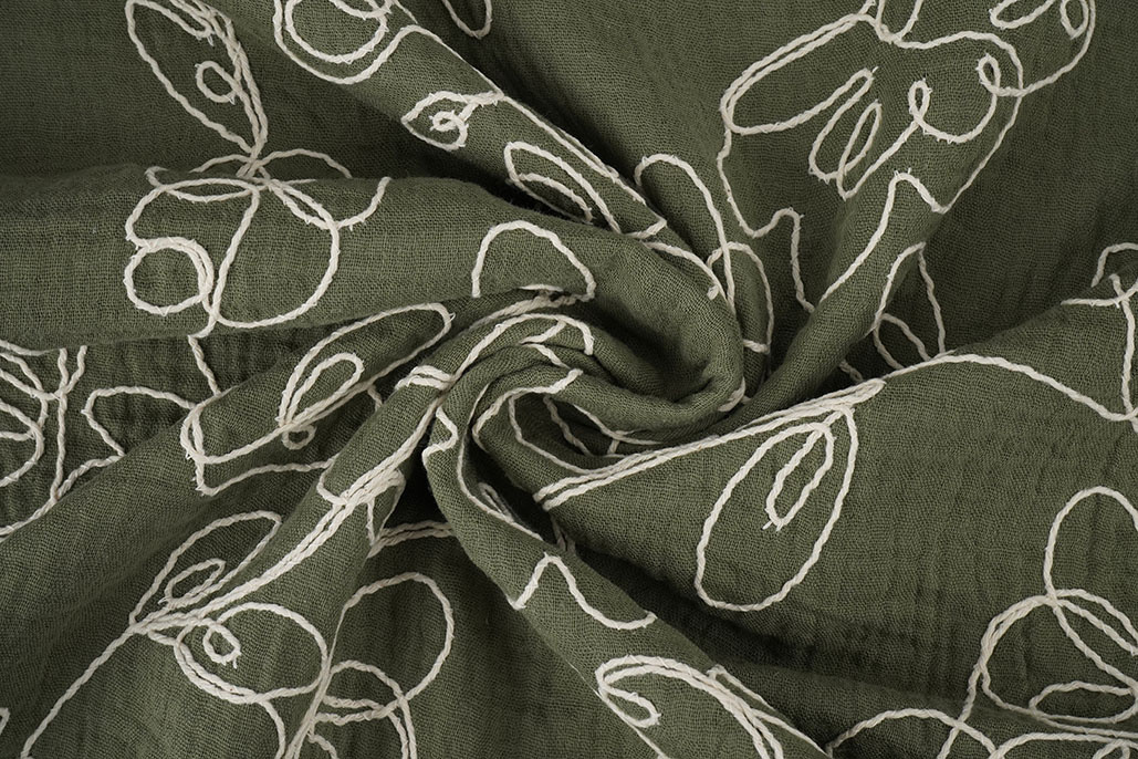 Hydrofiel Geborduurd Bloemen Army Groen