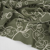 Hydrofiel Geborduurd Bloemen Army Groen