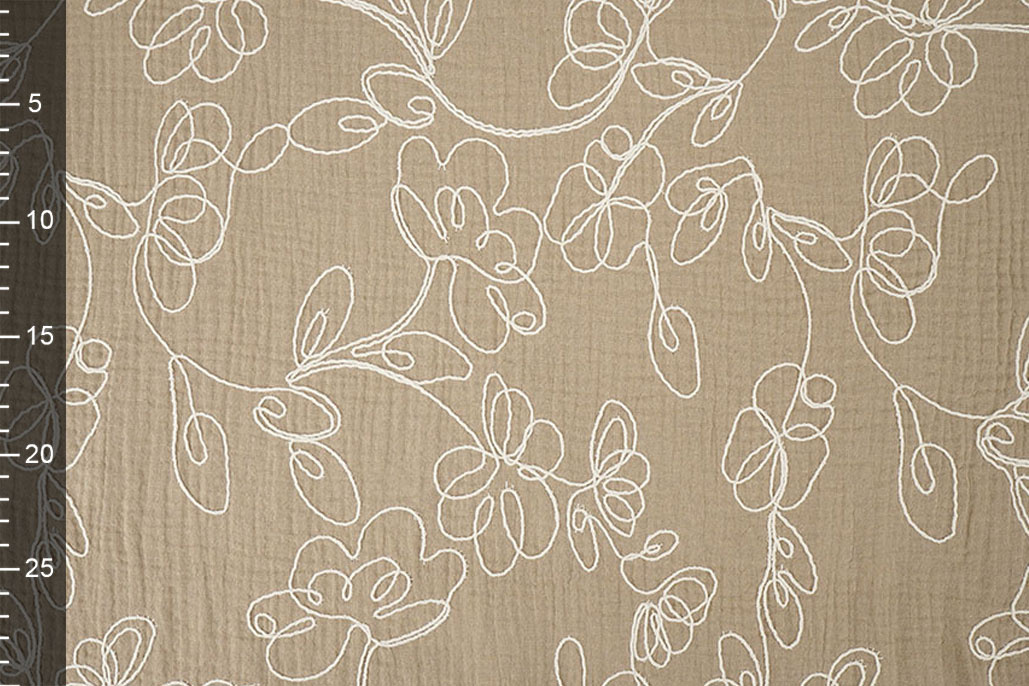 Double Gauze Embroidery Flowers Beige
