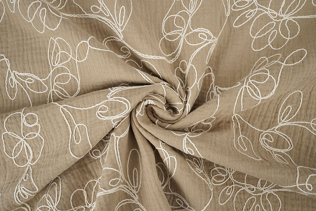 Double Gauze Embroidery Flowers Beige