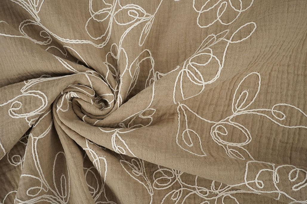 Hydrofiel Geborduurd Bloemen Beige