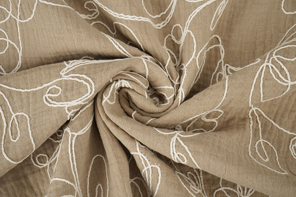 Hydrofiel Geborduurd Bloemen Beige