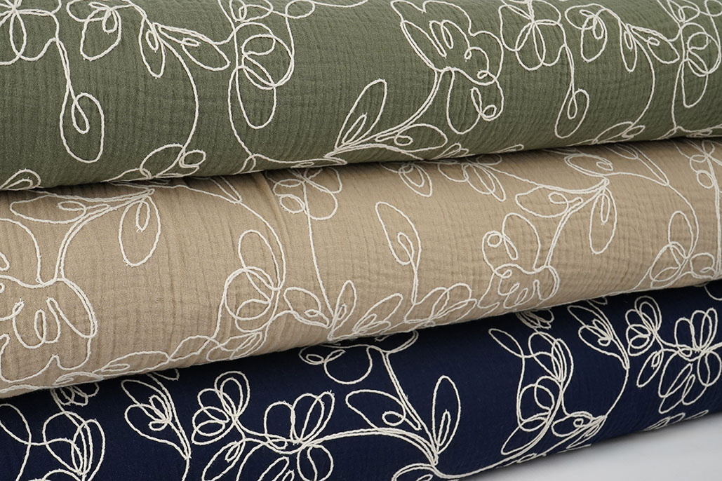 Hydrofiel Geborduurd Bloemen Army Groen