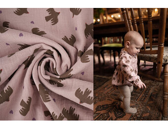 Double Gauze Organic Birds Pink