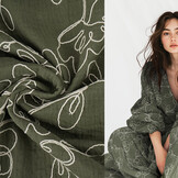 Double Gauze Embroidery Flowers Army Green