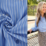 Cotton Stripes Sequins Flowers Blue