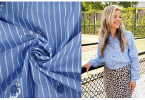 Cotton Stripes Sequins Flowers Blue