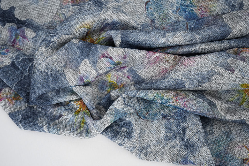 Winter Jersey Blumen Blau