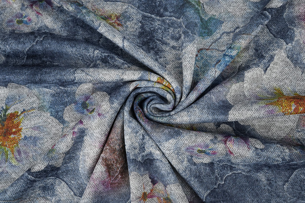 Winter Jersey Bloemen Blauw