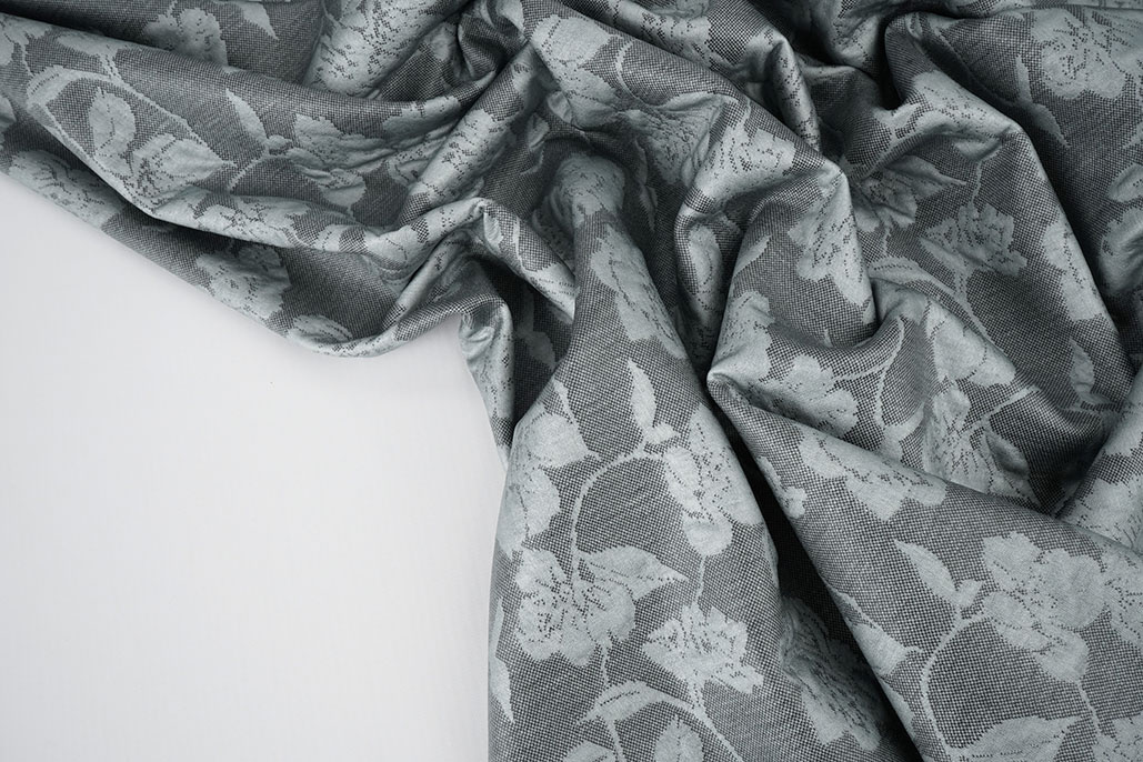 Jersey Jacquard Look Blumen Grau