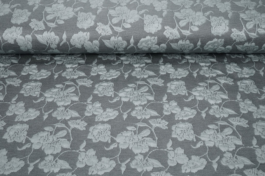 Jersey Jacquard Look Flowers Grey