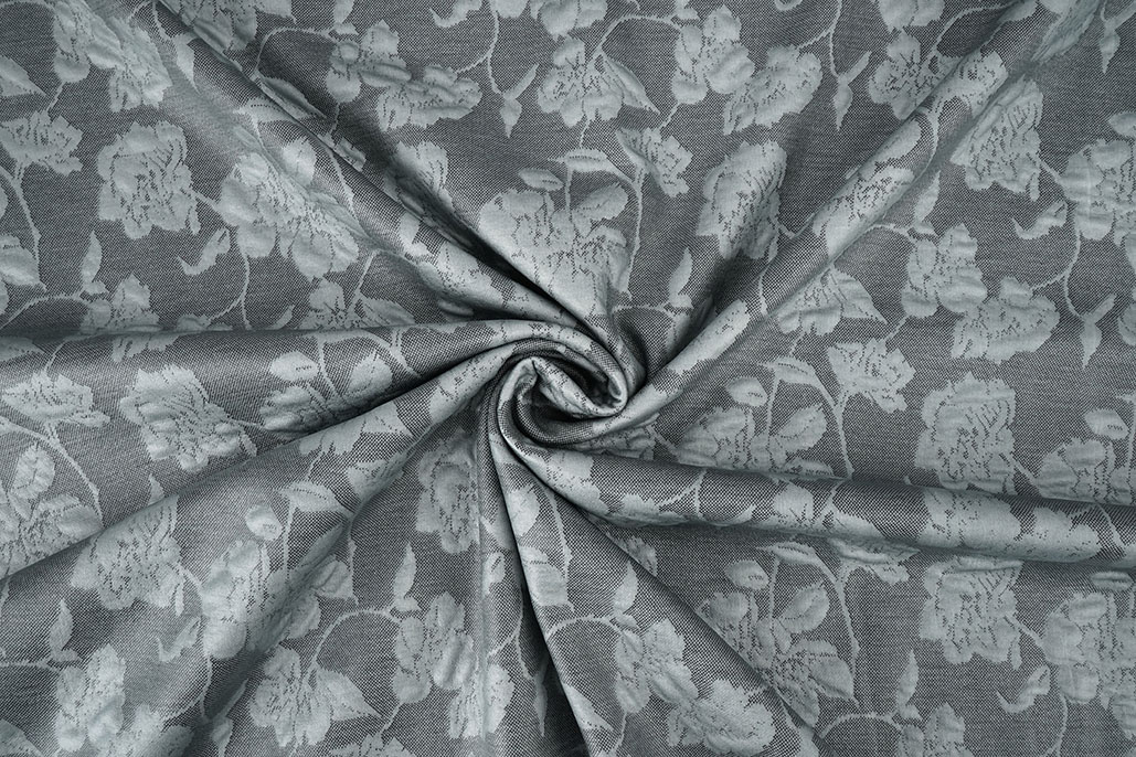 Jersey Jacquard Look Blumen Grau