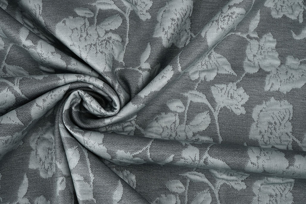 Jersey Jacquard Look Blumen Grau