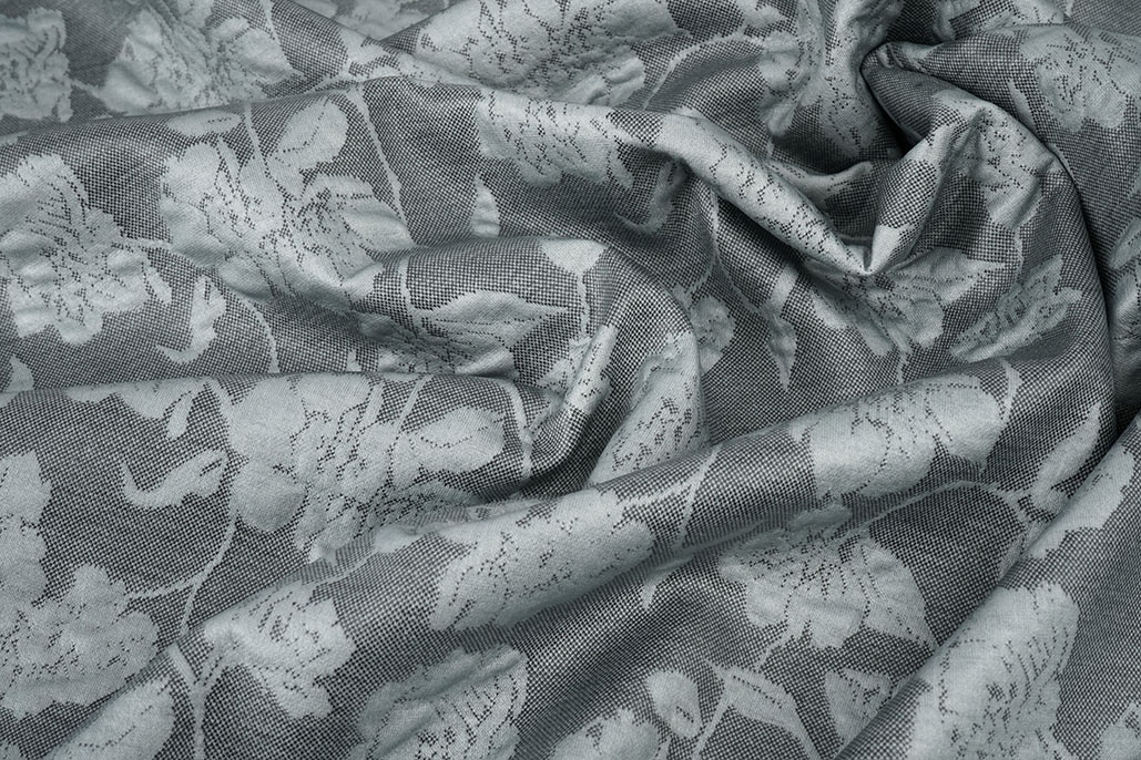 Jersey Jacquard Look Bloemen Grijs