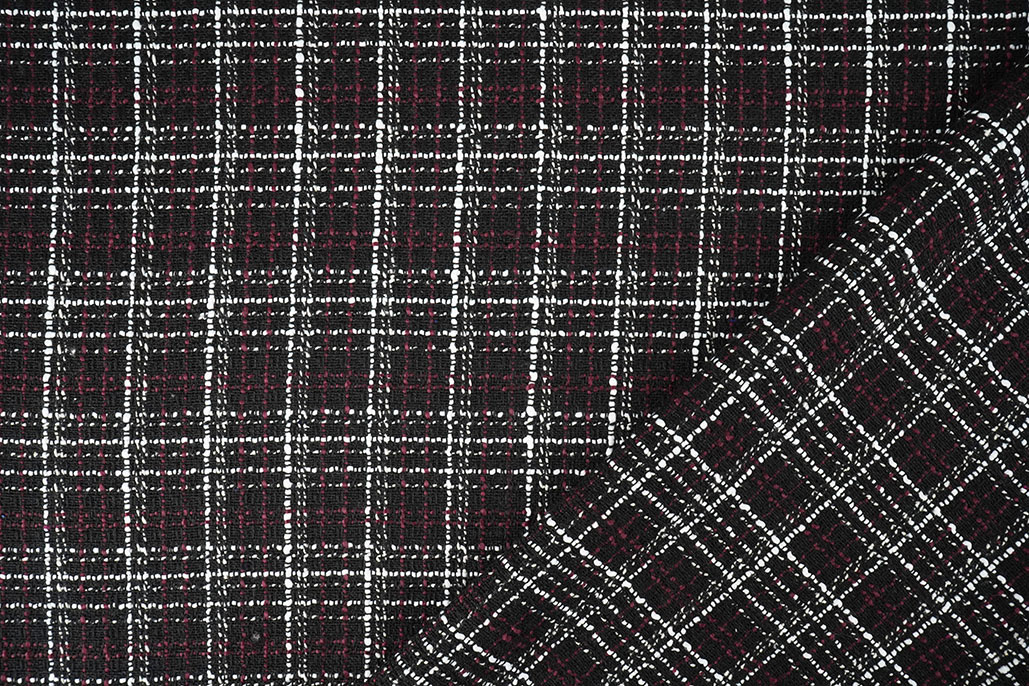 Bouclé Ruit Selene Zwart - Bordeaux