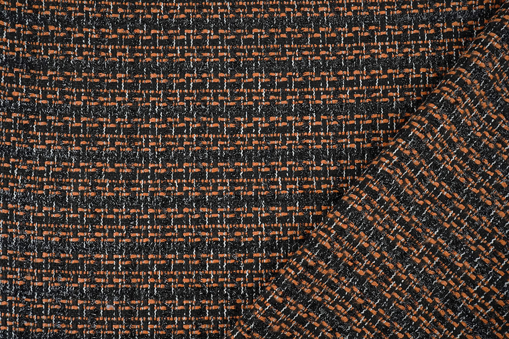 Bouclé Ruit Norah Zwart - Oranje