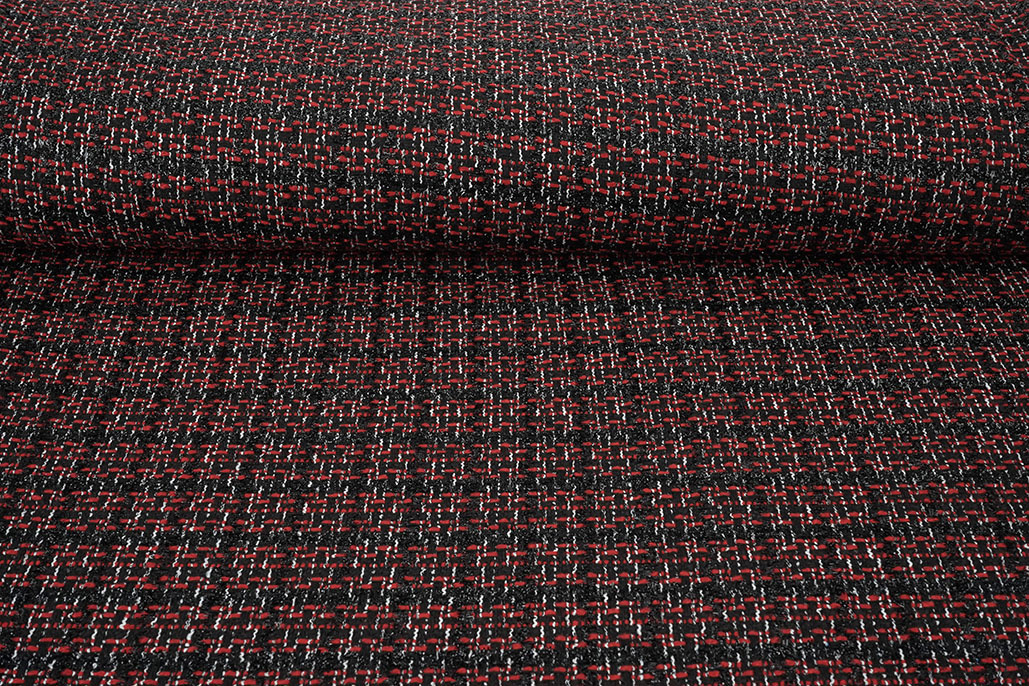 Bouclé Ruit Norah Zwart - Rood