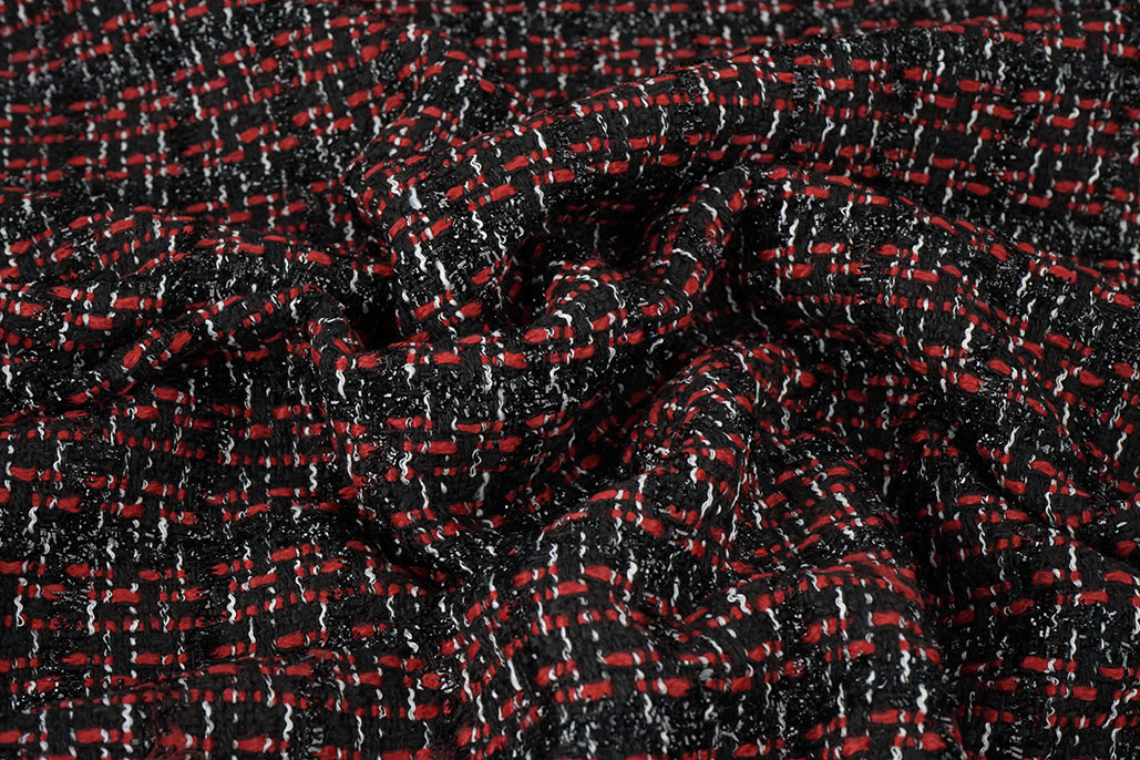 Bouclé Ruit Norah Zwart - Rood