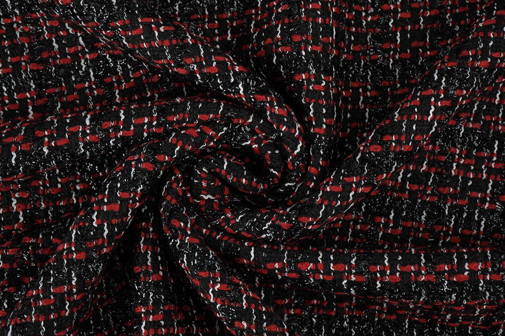 Bouclé Ruit Norah Zwart - Rood