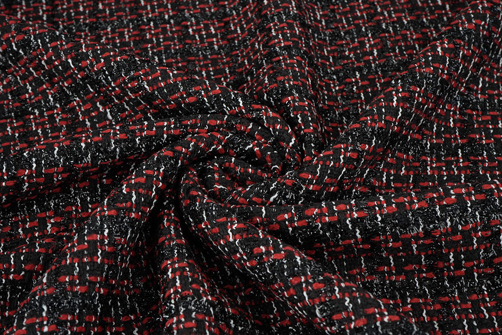 Bouclé Ruit Norah Zwart - Rood