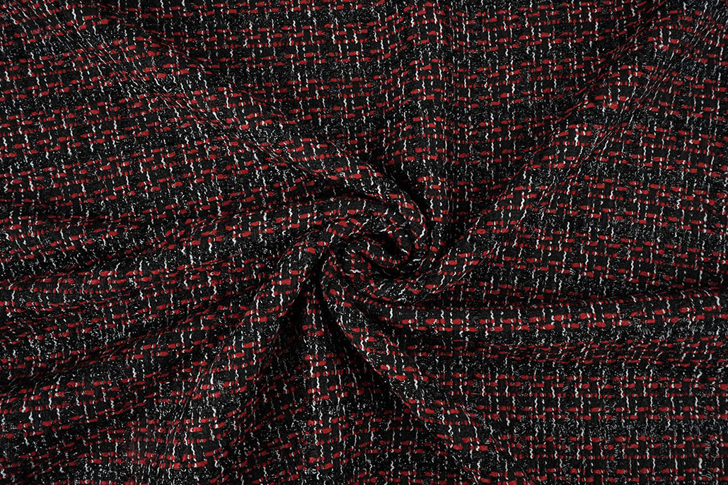 Bouclé Ruit Norah Zwart - Rood