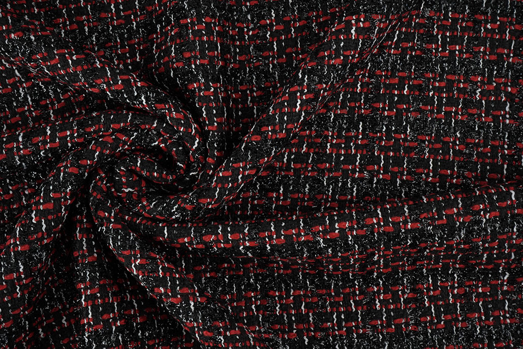 Bouclé Ruit Norah Zwart - Rood