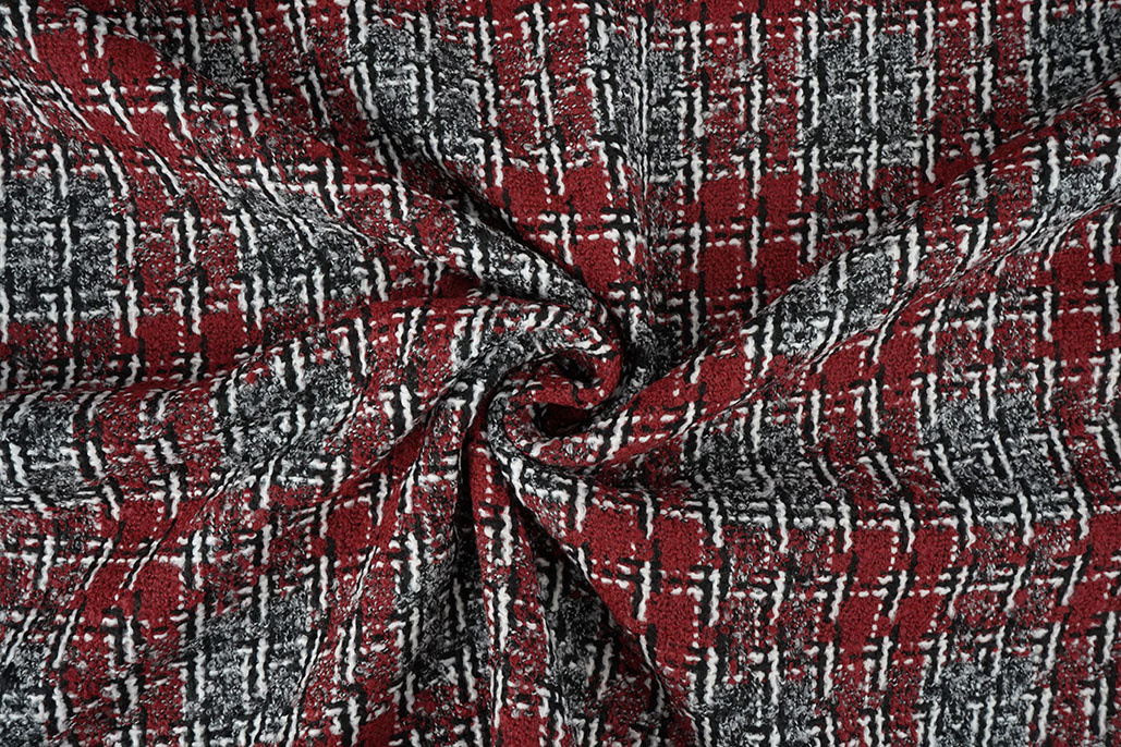 Bouclé Ruit Viviane Rood - Grijs