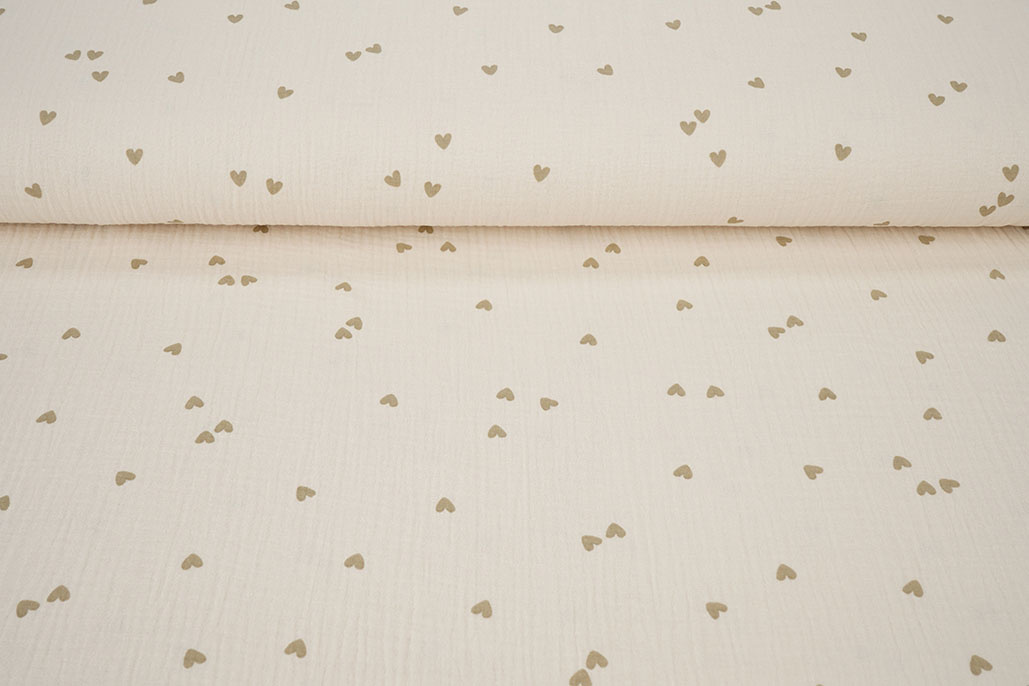 Double Gauze Small Hearts Natural