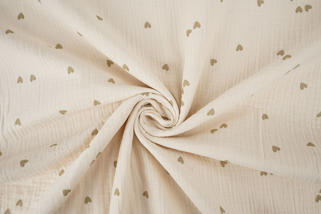 Double Gauze Small Hearts Natural