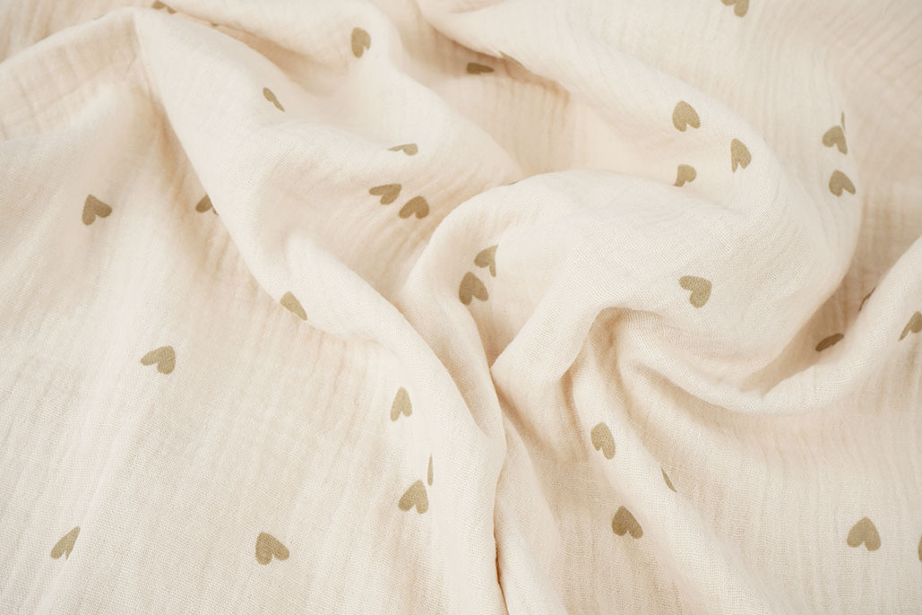Double Gauze Small Hearts Natural
